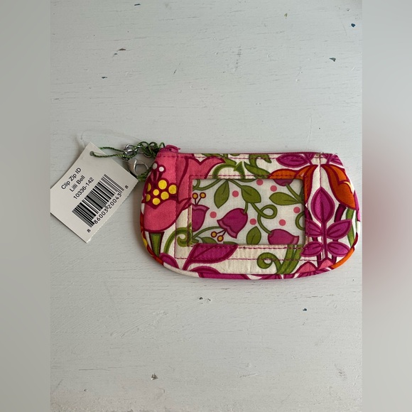 Vera Bradley Lilli Bell Clip Zip ID Pink and Orange Floral Pouch - Picture 2 of 9